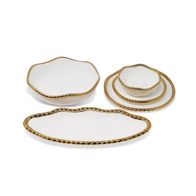Ensemble de 4 assiettes à salade en porcelaine nouvelle avec bordures dorées