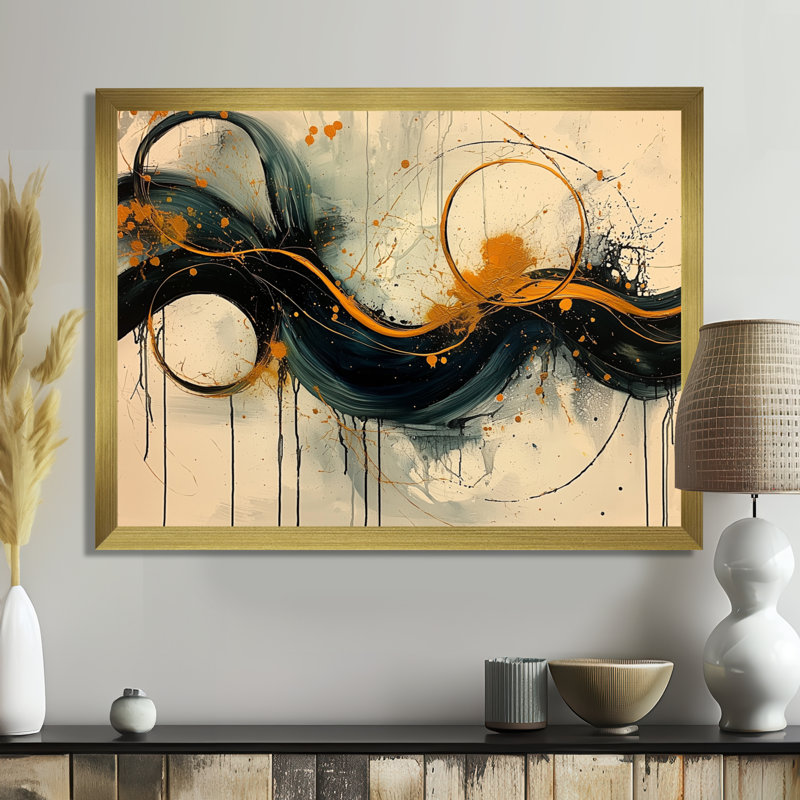 Omelien - Abstract Large Wall Decor, 16" H x 32" W, Floater Framed, Gold