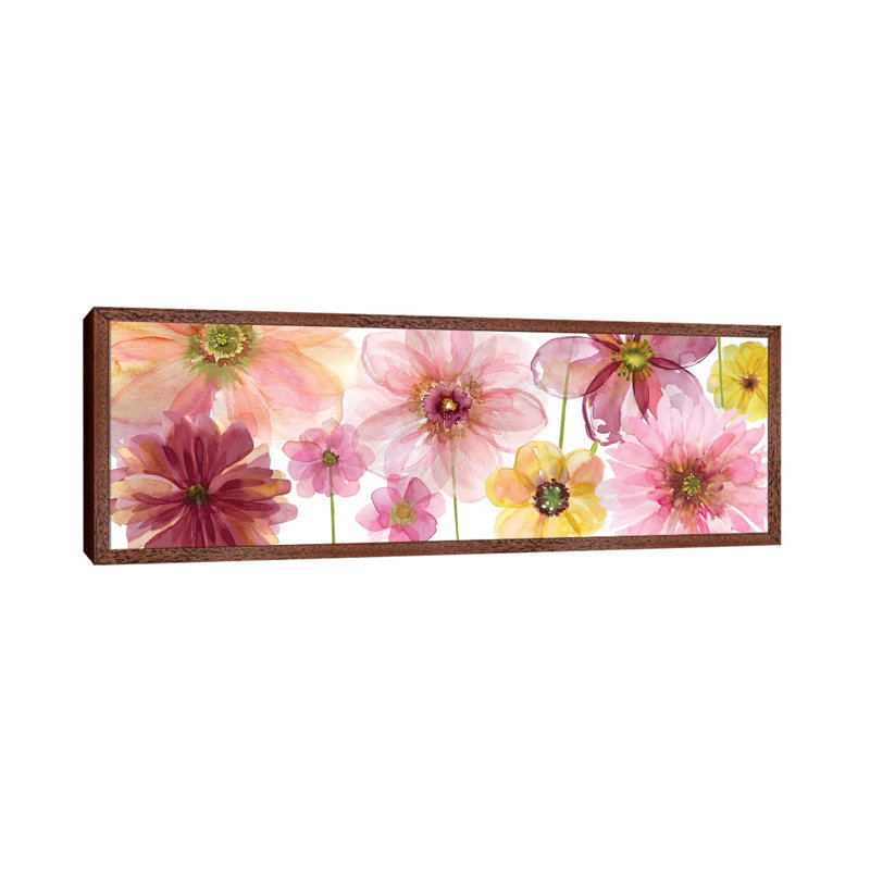 Pop Of Pink I by Carol Robinson - Panoramic Painting on Canvas, 30.48 cm H x 91.44 cm W, Classic Brown Wood Framed