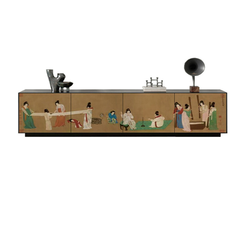 Meuble télé en bois de pin de qualité supérieure, Noir, noir, noir, noir, 86.61"