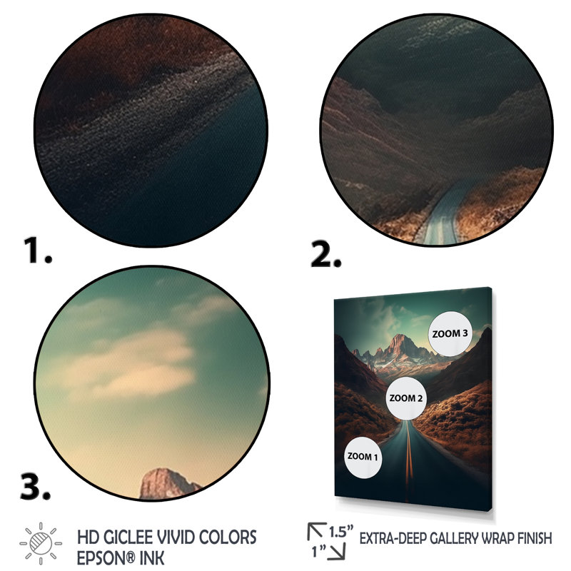 Mountain Solitude Empty Road To The Top I - Meadow Wall Art Living Room, H 40 po x l 30 po x P 1,5 po, Cadre simple noir