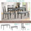 Ensemble de salle à manger de cuisine 6 pièces, table de salle à manger rectangulaire en bois avec 4 chaises rembourrées et un banc, ensemble de table de salle à manger pour 6 personnes, salon, bar et cuisine, gris