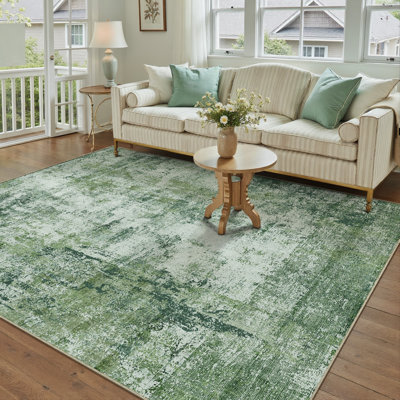 Tapis moderne lavable abstrait vert foncé