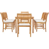 Outdoor 7 - Piece Teak Dining Set with Cushions