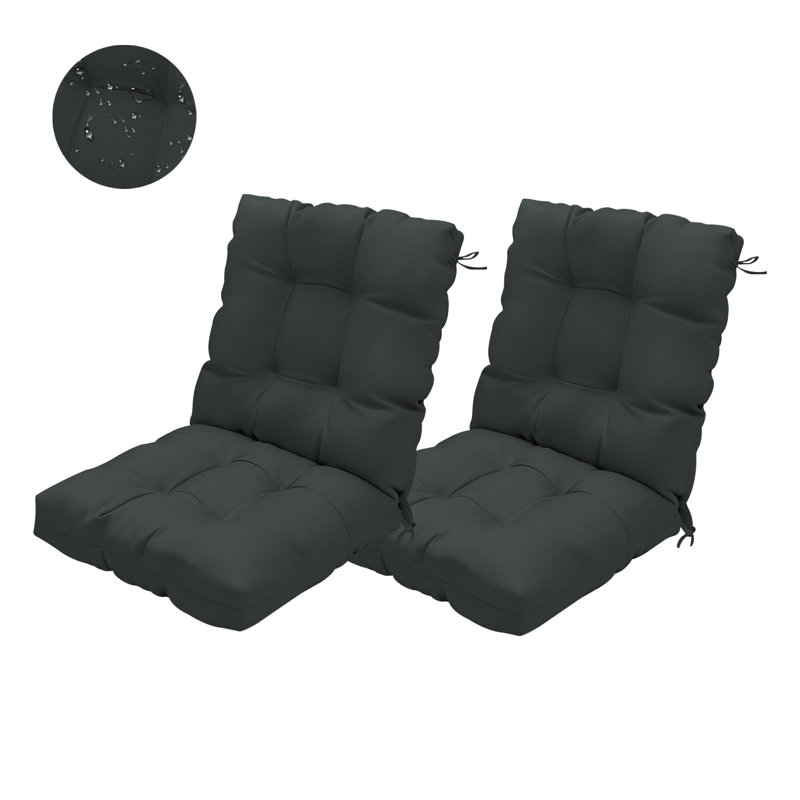 Outdoor Chair Cushions Set Of 2, Fade Resistant Replacement Tufted Cushion For Patio Dining Chair, High Back Soft Seat Pad With Ties
