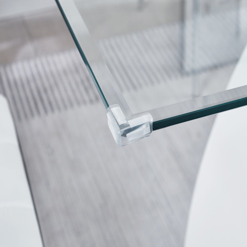 Stylish Dining Room Table with Luxury Glass Top, White/Silver, 29.9"H x 62.99"L x 35.4"W
