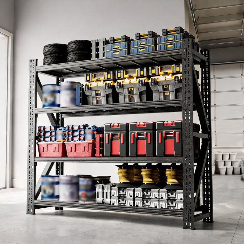 Étagère de garage ajustable 75 x 23,7 x 69 pouces, unité de rangement industrielle classique en métal noir