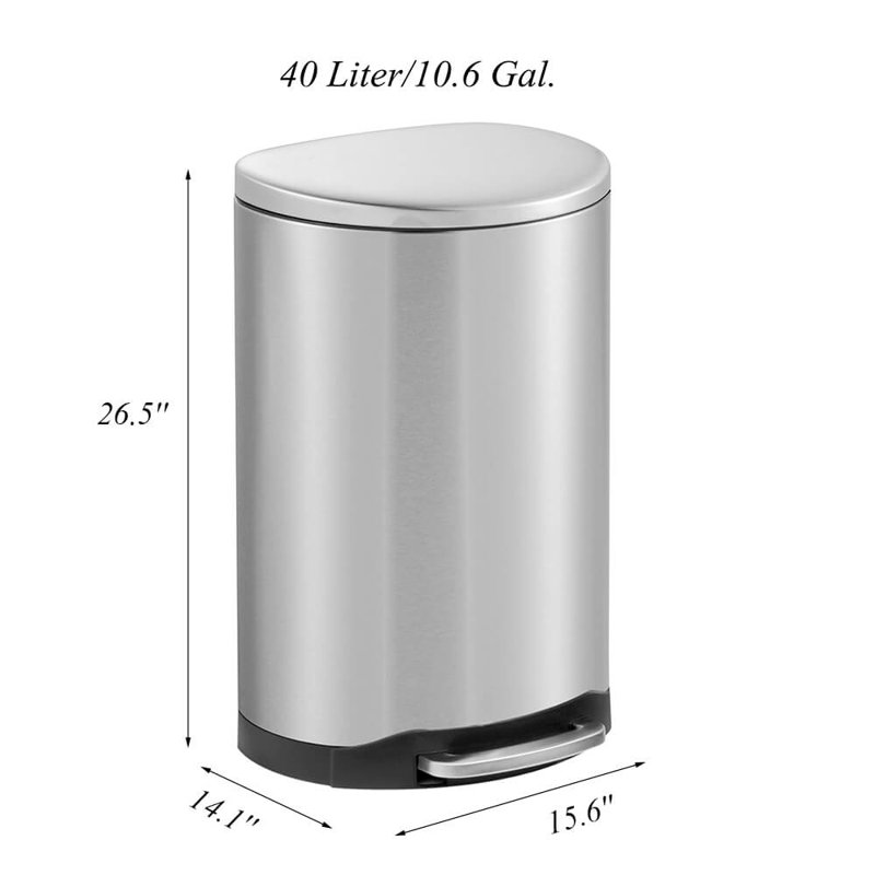 Brushed Stainless Steel Semi-Round Step-On Trash Can