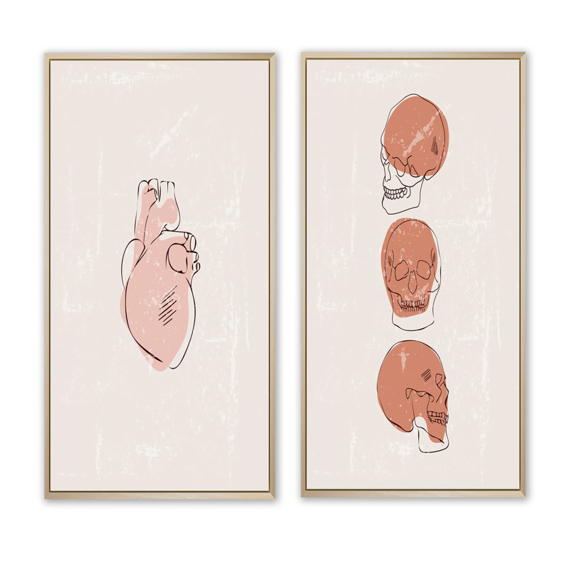 «Humain rétro Anatomie I», ensemble de 2 peintures, H 40 po x l 40 po x P 1,5 po, Toile avec cadre brun