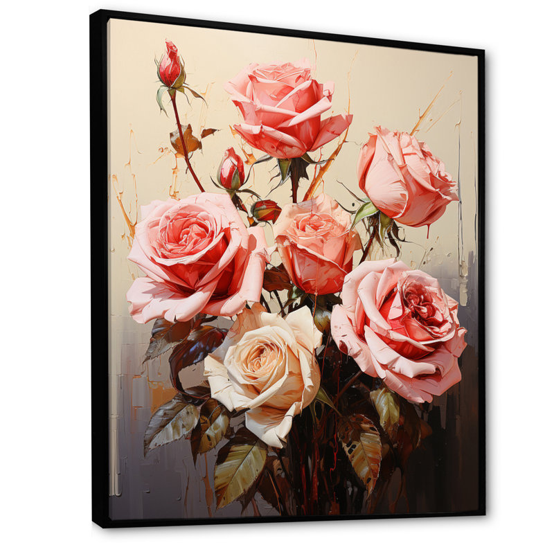 Bouquet de roses ravissantes Brantcairn, H 40 po x l 30 po x P 1,5 po, Cadre flottant noir