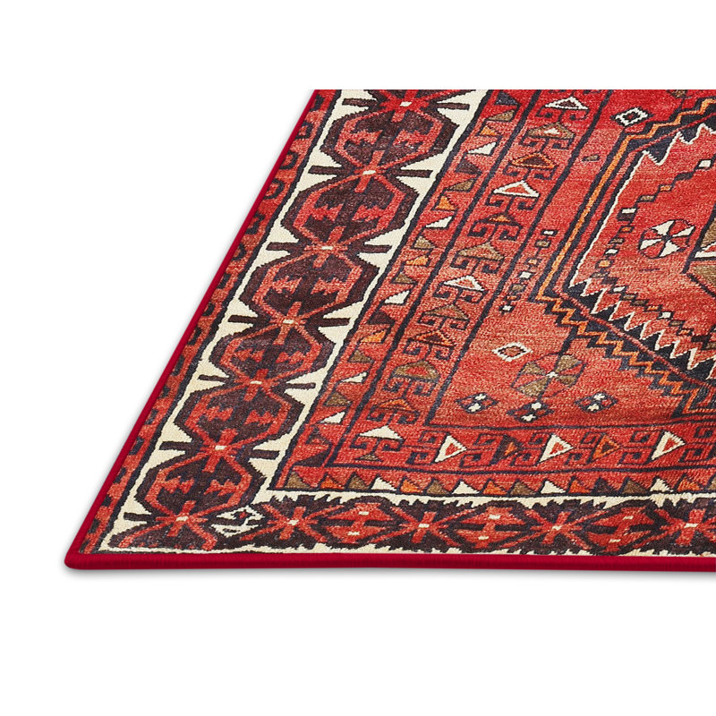 Tapis traditionnel rouge / bleu / beige, Rectangle 8 pi x 10 pi