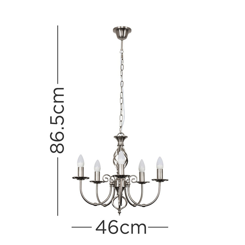 Basile 5 - Light Candle Style Chandelier, 6500, Antique Brass, 80cm H x 51.5cm W x 51.5cm D