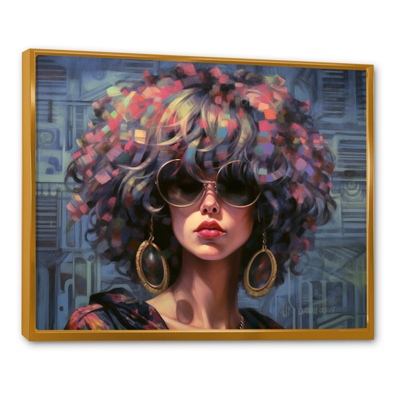 «Retro Cool Discopunk Queen I» sur toile, H 30 po x l 40 po x P 1,5 po, Cadre flottant doré