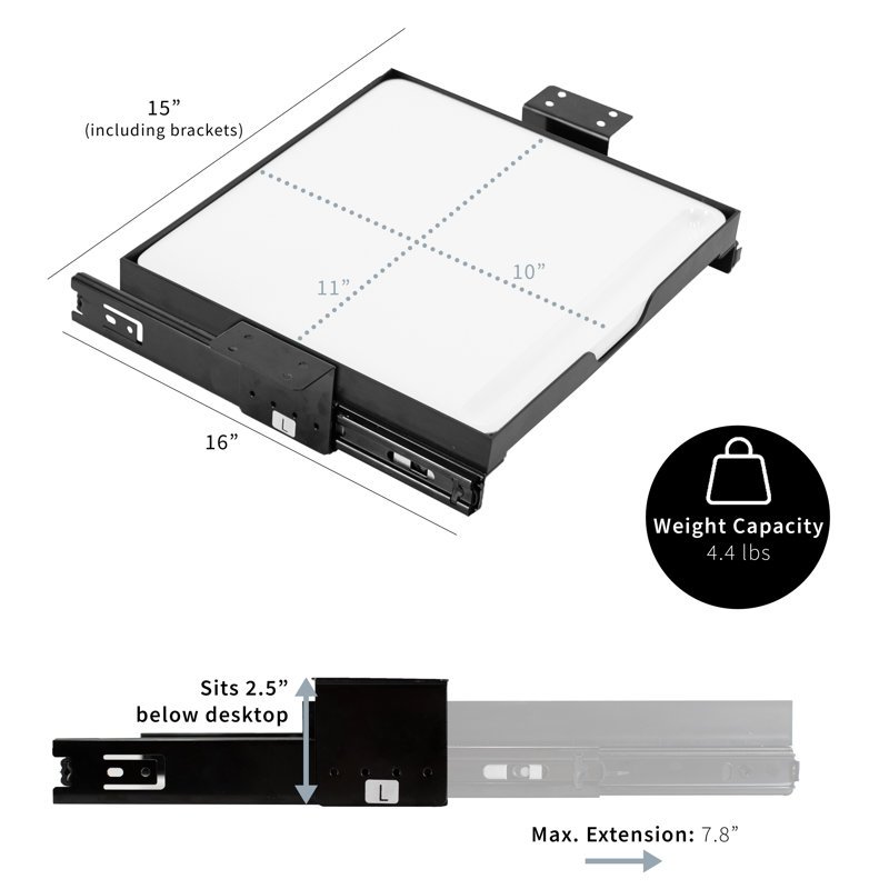 Plateau coulissant sous le bureau, 16 po x 15 po