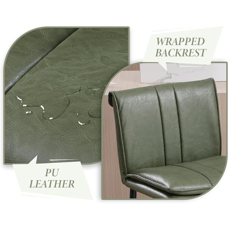 Upholstered Counter Stool with Metal Frame, Green