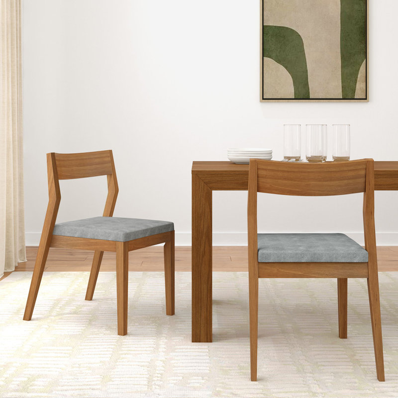 Modern Solid Wood Dining Chair with Upholstered Cushion (2 Pack), Pecan, Slate