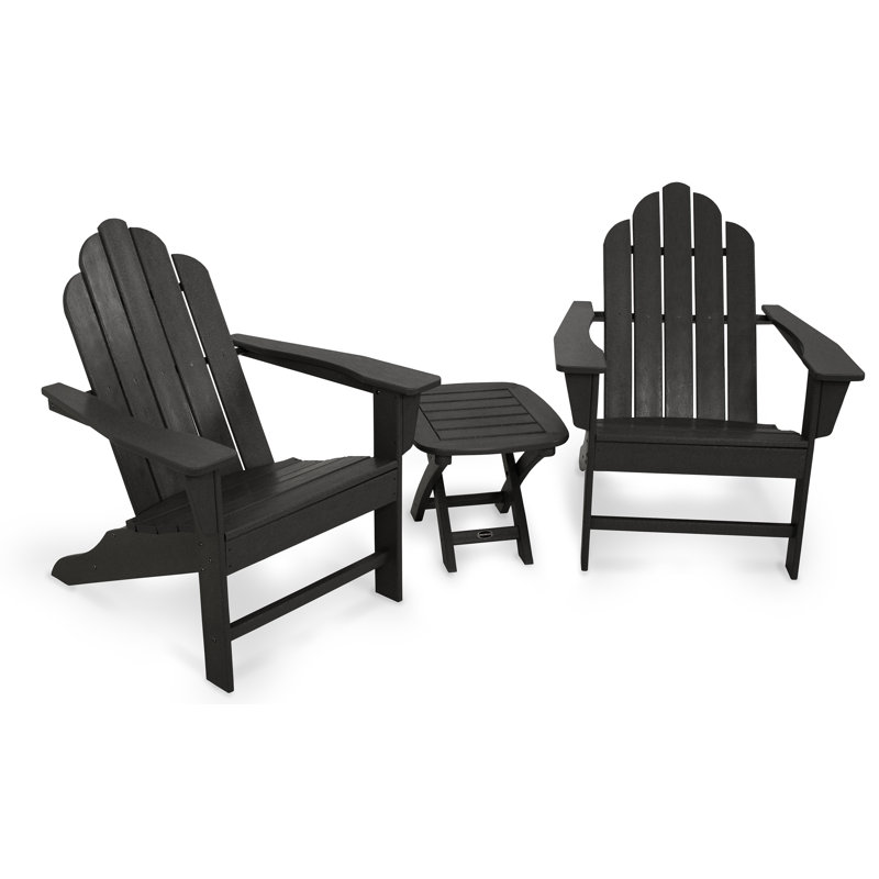 POLYWOOD Long Island Adirondack 3-Piece Set, Black