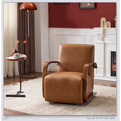 Fauteuil d'appoint pivotant brun rétro - Cuir luxueux luxueux, accoudoirs en bois massif, confort ergonomique pour le salon et le bureau