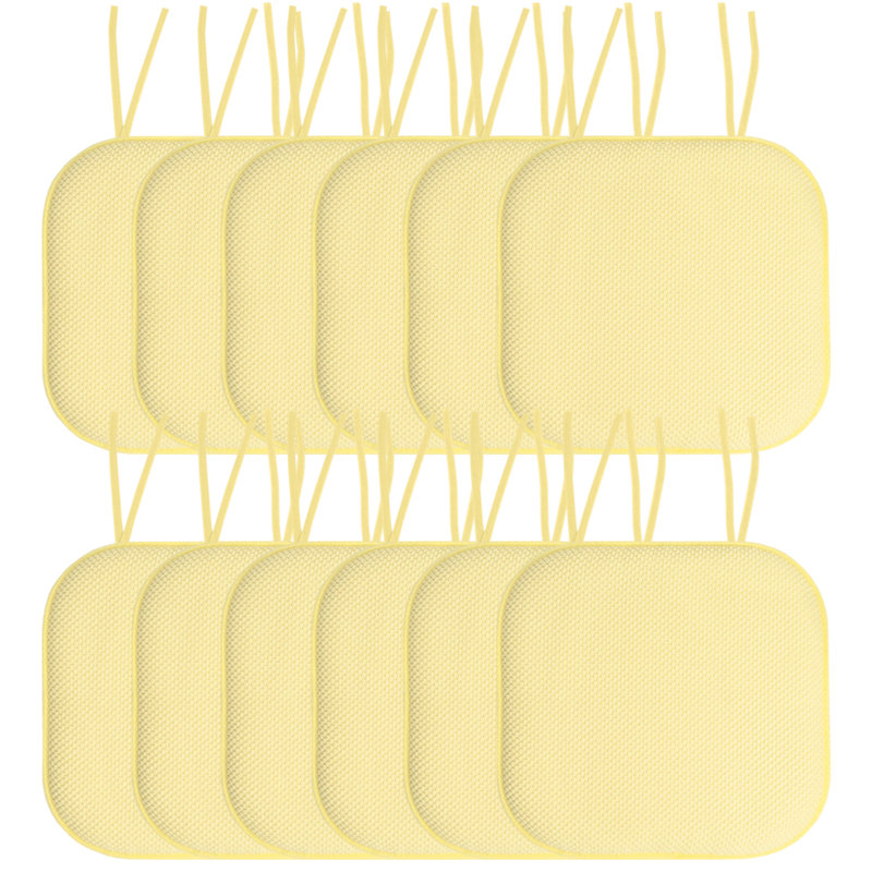 Honeycomb Memory Foam Non-Slip 16" x 16" Chair Cushion Pad with Ties, Yellow, 4