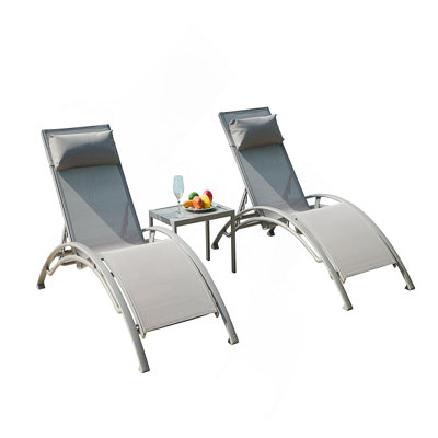 Adjustable Aluminum Pool Lounge Chairs Set, Weather-Resistant With Side Table For Outdoor Relaxation And Durability