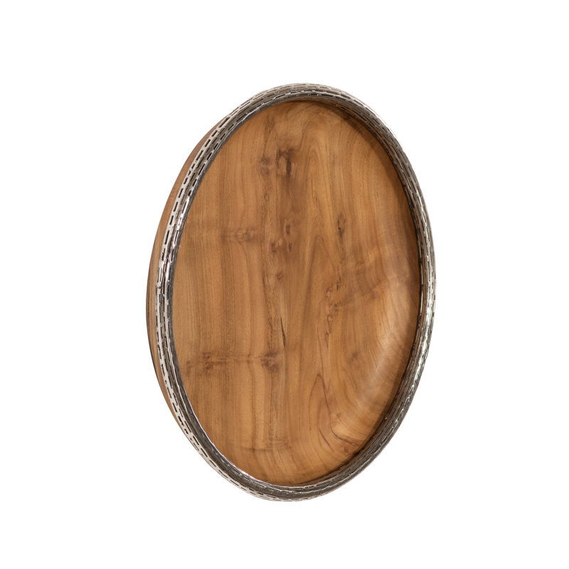 Teak Wood Bowl Wall Art, Metallurgy Edge, 20" H x 20" W x 2" D