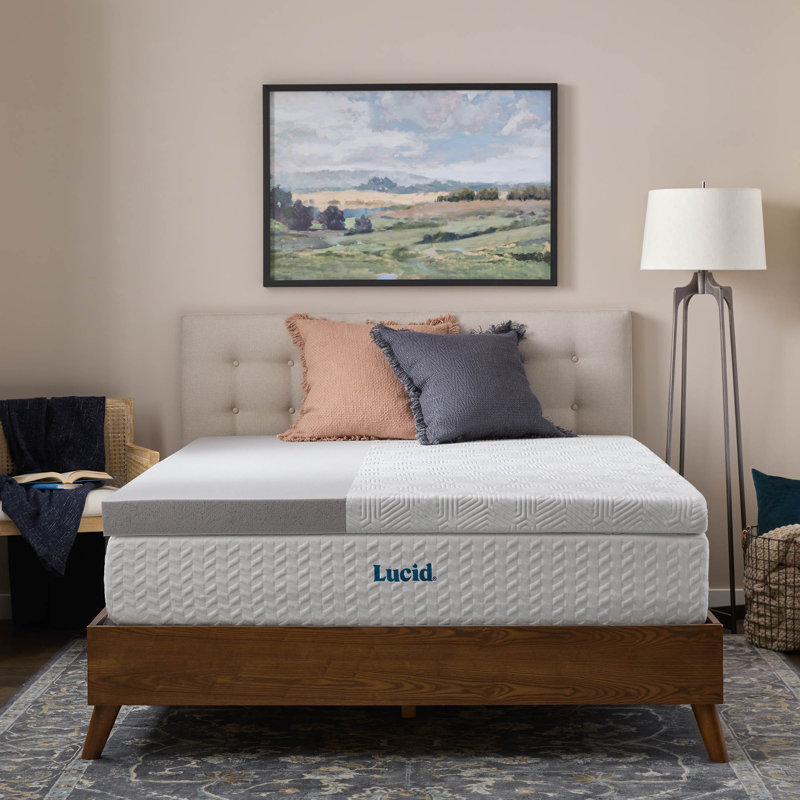 Lucid 3" Bamboo Charcoal and Gel Memory Foam Mattress Topper with cover - King, King, 3 inch