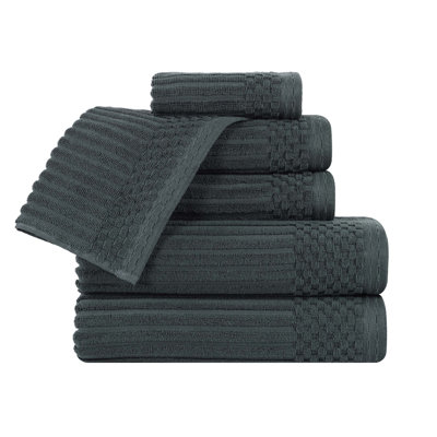6-Piece Checkered Border Cotton Towel Set