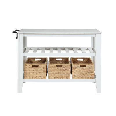Elisha Transitional Rectangular Kitchen Island with Artificial Marble Top in White