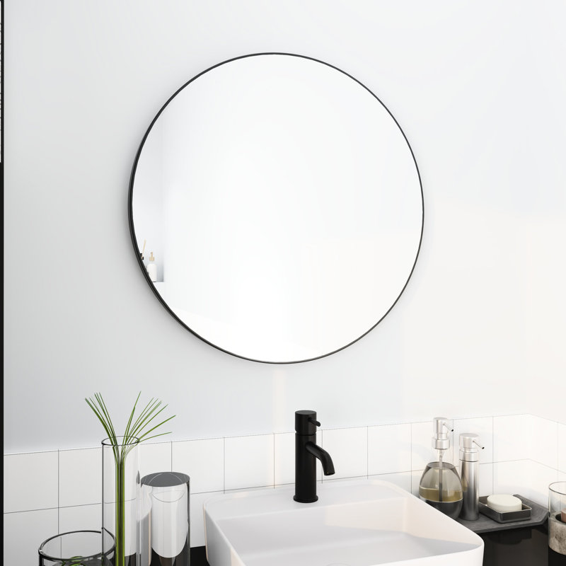 Miroir noir de 24 po pour le vestibule, le salon, la chambre à coucher et la salle à manger, Rond, 23.31" x 23.56"