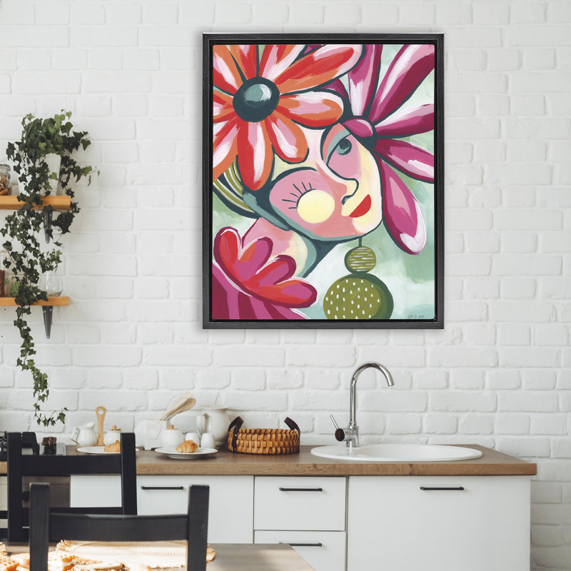 Cadre flottant rétro avec joli portrait, design par Yvette St. Amant, H 31 po x l 25 po, Cadre flottant noir de jais