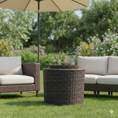 Kingstown RD Barrel Side Table, An Outdoor Wicker End Table.
