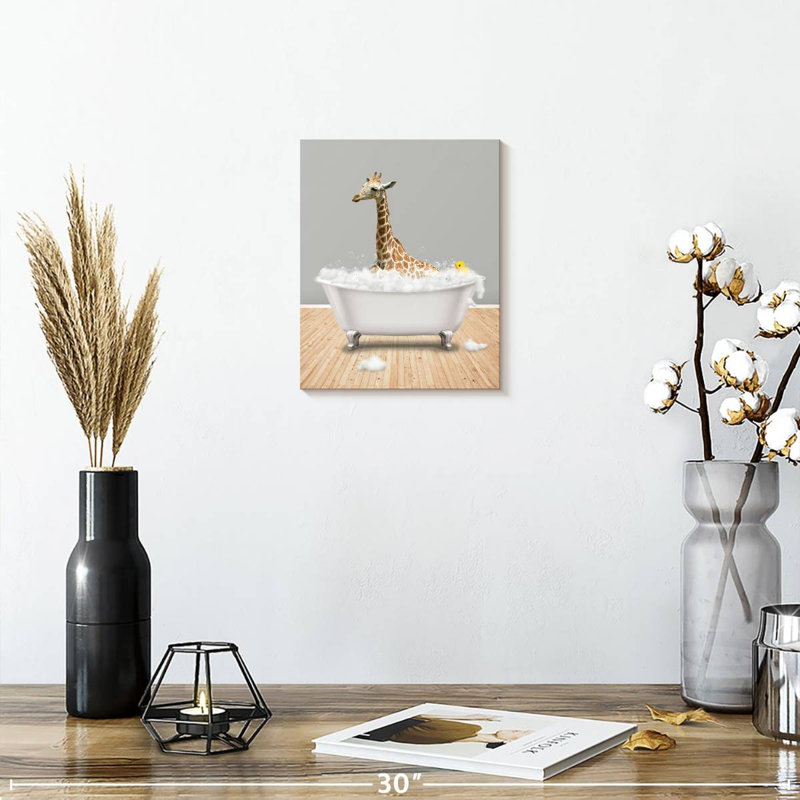 Impression sur toile, girafe et baignoire, H 10 po x l 8 po x P 1 po