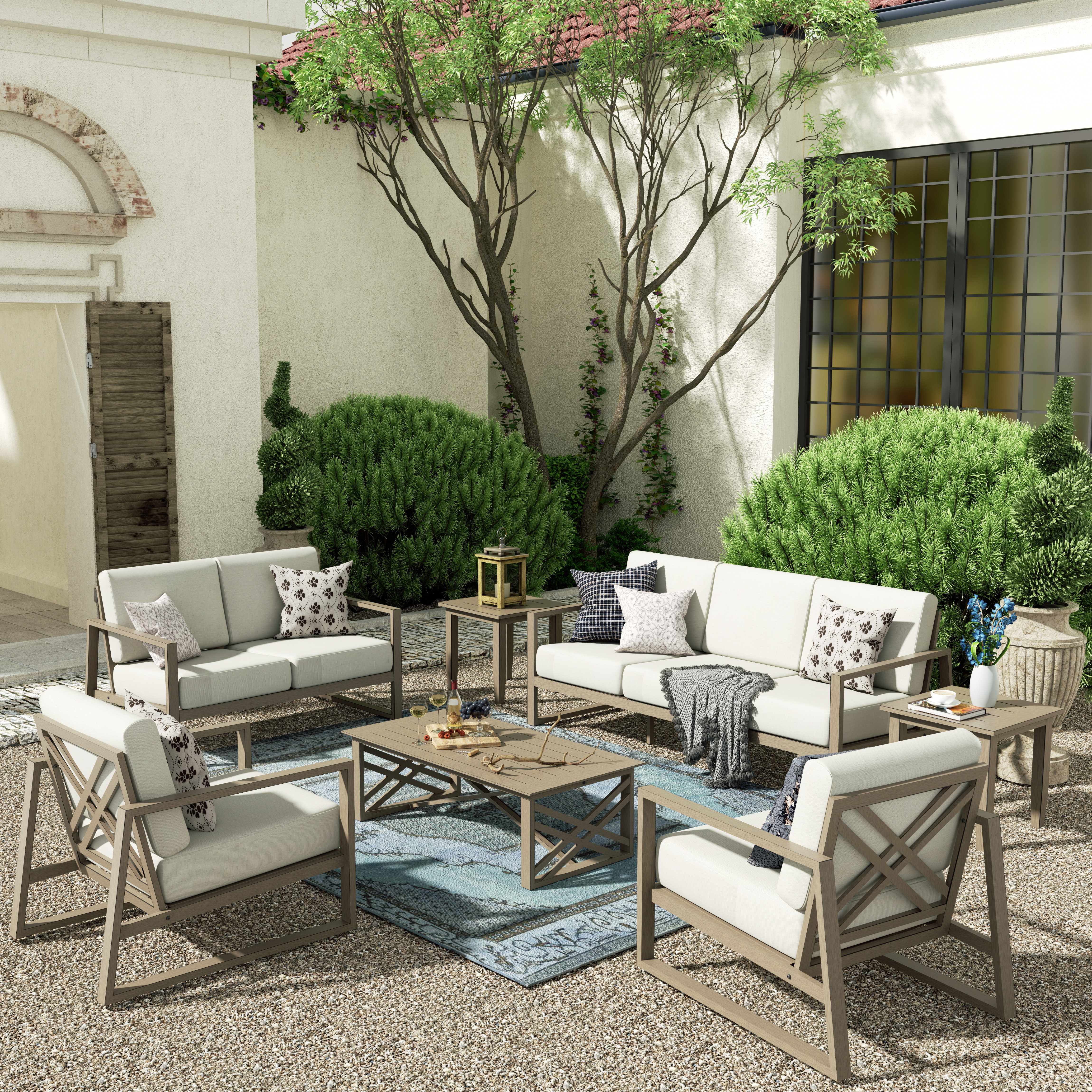 Hamarto 7 Pieces Aluminum Patio Conversation Sofa Seating Group With Olefin Cushions For 7 Person