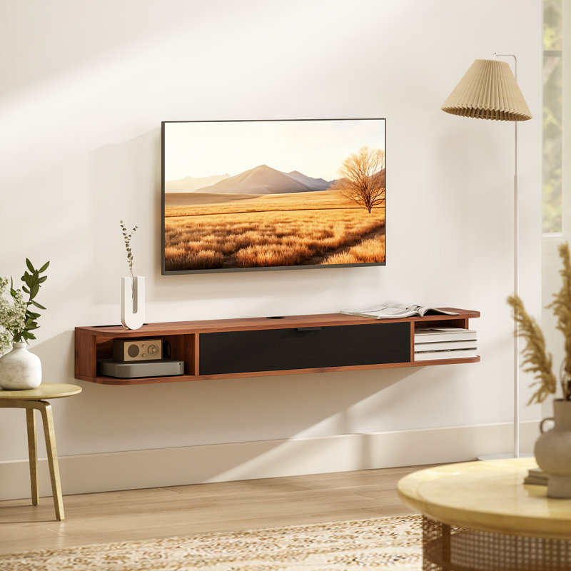Meuble télé 55 po, console multimédia murale, noyer, Noyer