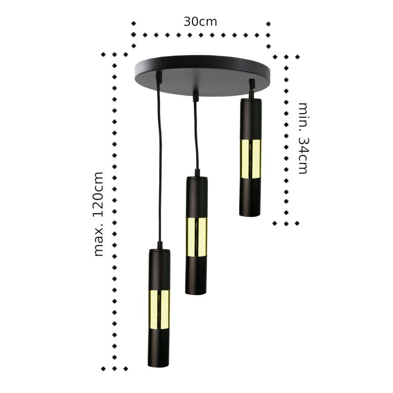 Carron 3 - Light Pendant,  Black/Gold, No
