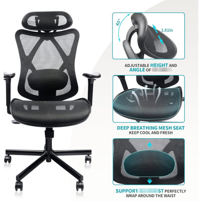 Ergonomic Office Chair With Mesh Construction - Adjustable Lumbar, Armrest, Ideal For And Home Back Productive Comfortable Working Environment For