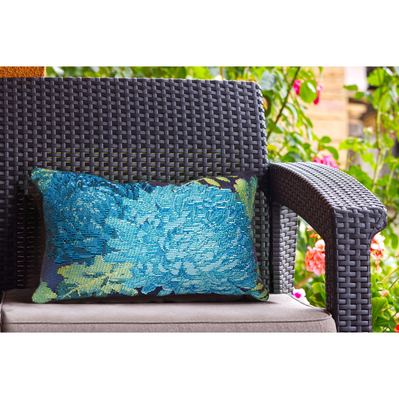 Blue and Green Floral Rectangular Indoor/Outdoor Pillow