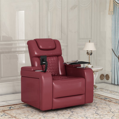 Savas 36.2" Wide Faux Leather Power Swivel Standard Recliner