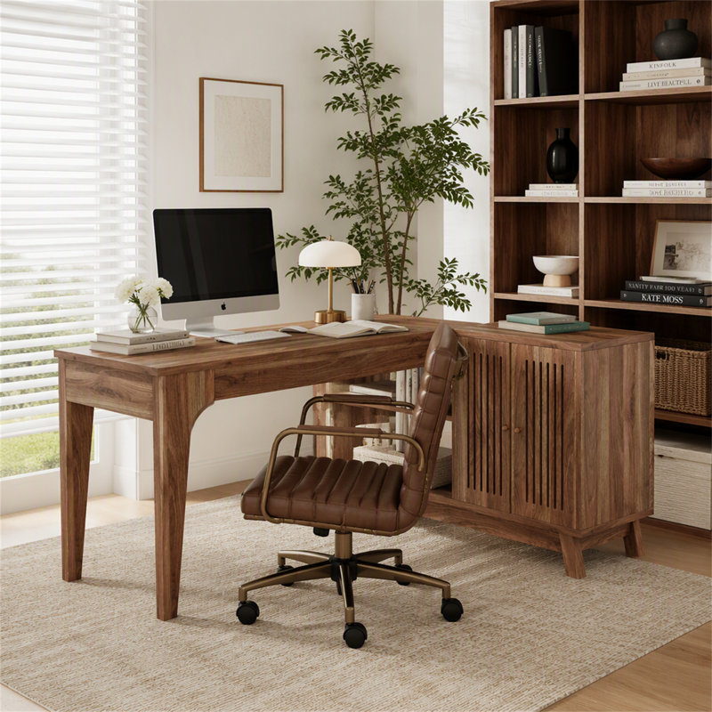 Bureau en coin en L 57 po avec pupitre en bois et bureau avec bureau