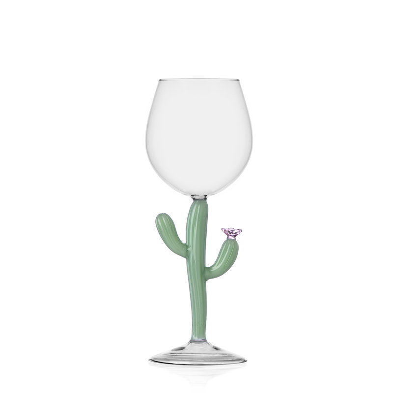 Desert Plants - Stemmed Glass Cactus Matte Green 9.5 Oz