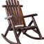 Fauteuil à bascule d'extérieur robuste en bois brun, éléments de confort ergonomiques, mouvement fluide, idéal pour foyer extérieur et intérieur, siège