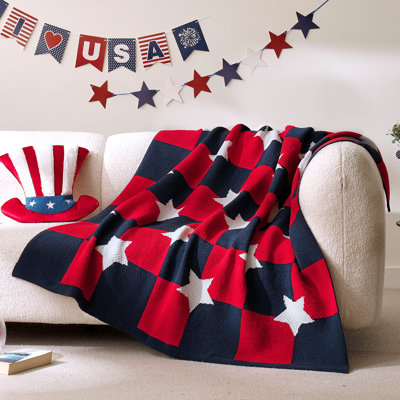 July 4Th Patriotic Chenille Knit Throw Blanket