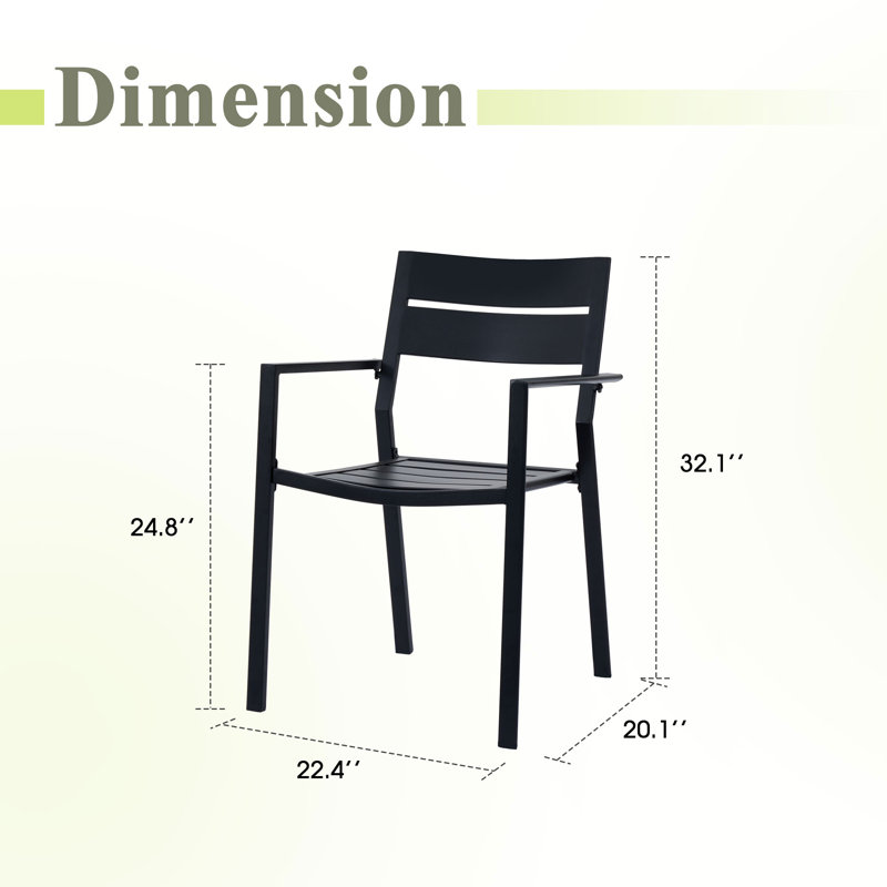 Ensemble de chaises de patio 4 pièces empilables, Noir