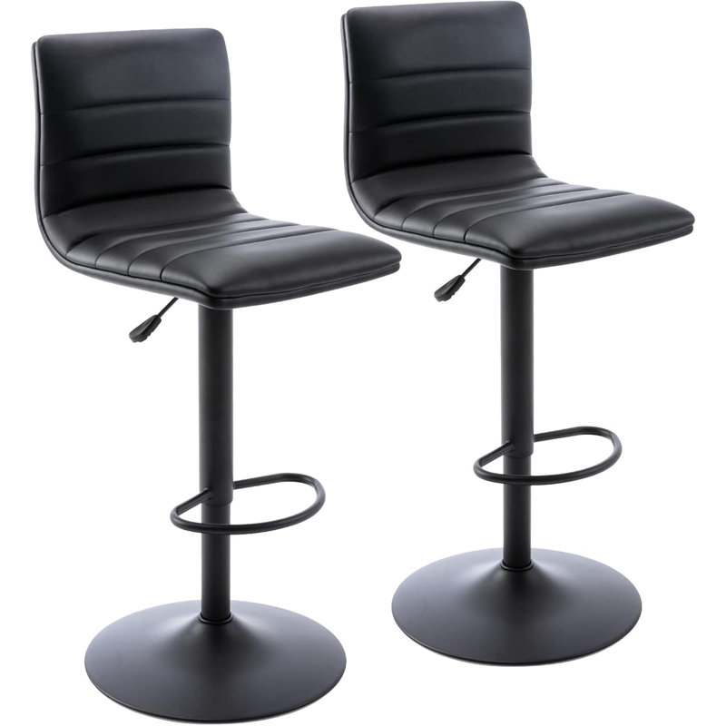 Ensemble de 2 tabourets de bar en cuir synthétique Juddson, tabourets de bar rotatifs réglables carrés modernes avec dossier, chaises de bar sans accoudoirs à hauteur de comptoir pour chaise de cuisine (noir)