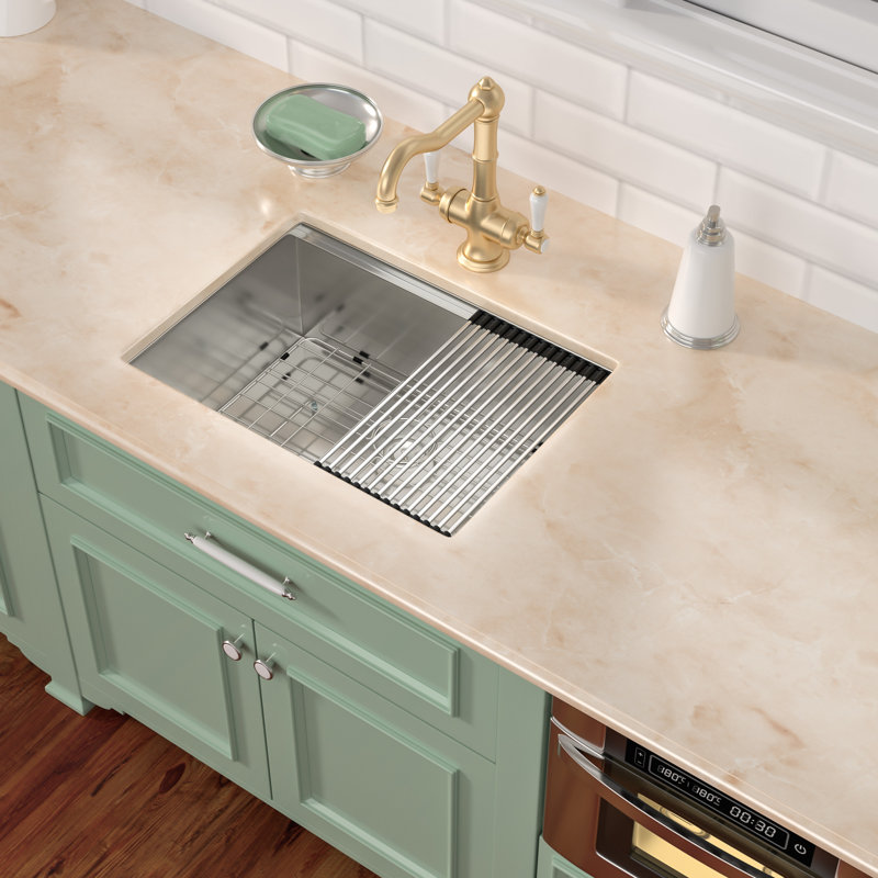 Undermount Kitchen Sink 16G Single Basin Kitchen Sink with Basket Strainer and Bottom Grid,  10" H x 19" W x 27" D