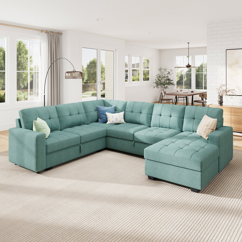 Latitude Run® U-shaped Sleeper Sectional Pull Out Sofa Bed With Storage ...
