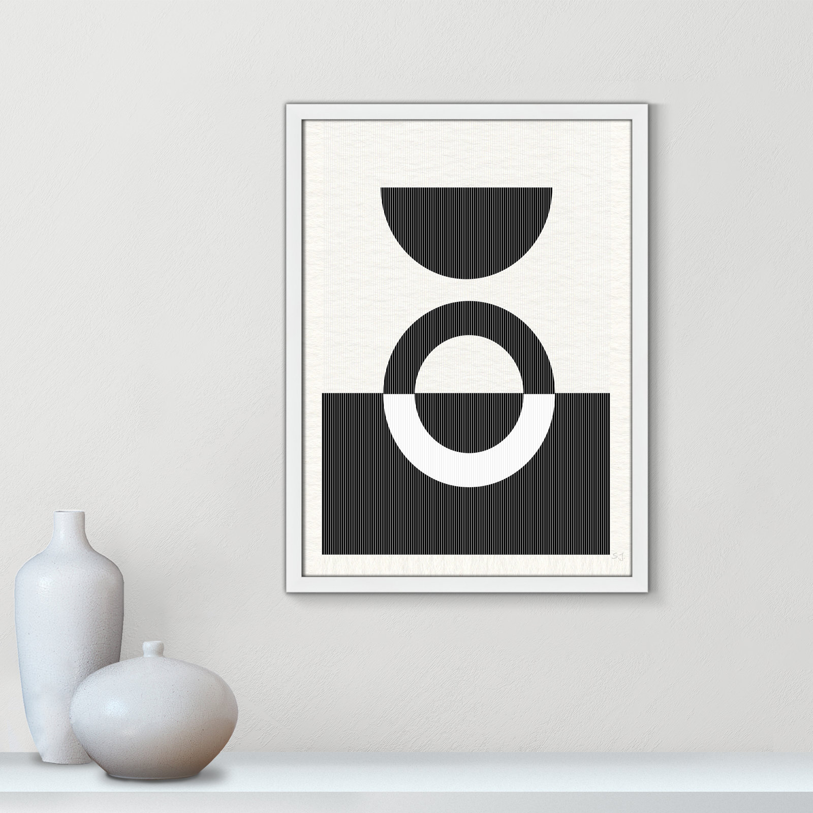 Eclipse III, 23" H x 17" W x 0.75" D, Satin White Framed