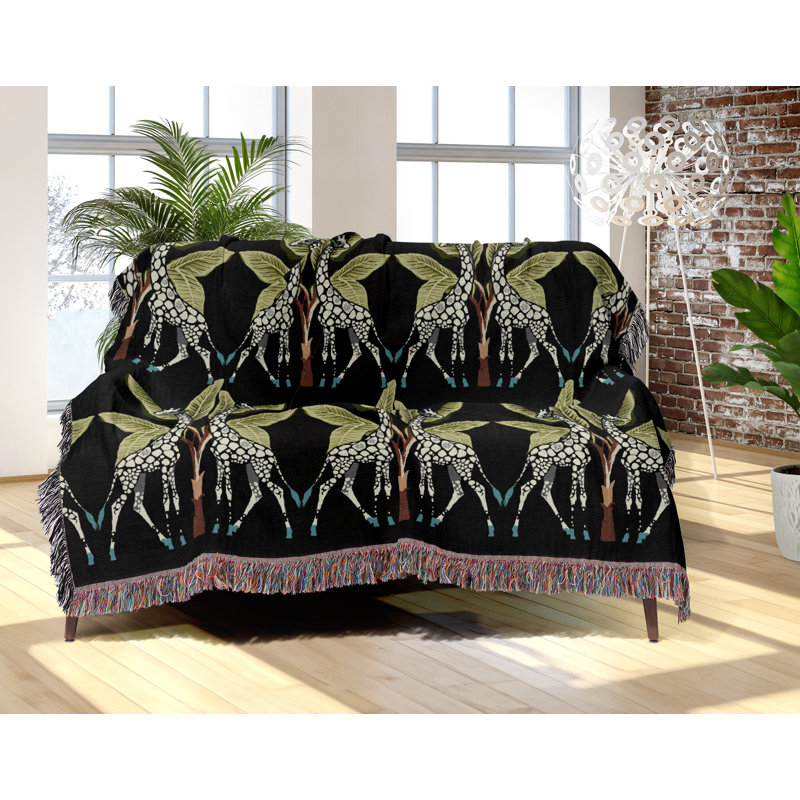 Jeté en mélange de coton Kossy Giraffe, L 60 po x l 50 po, Noir/vert