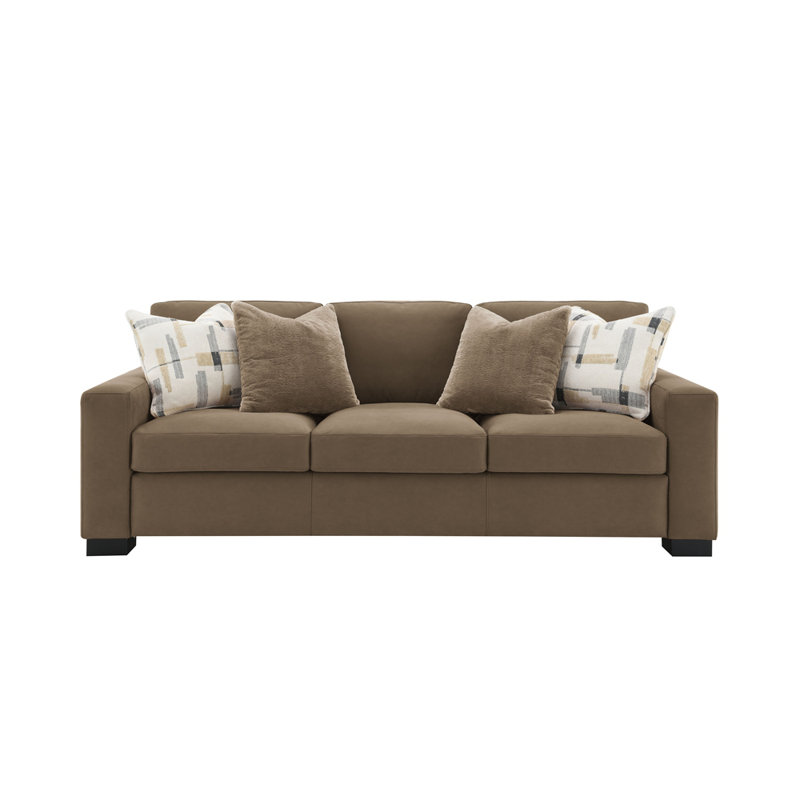 Canapé contemporain en tissu suède brun Darya avec 4 coussins
