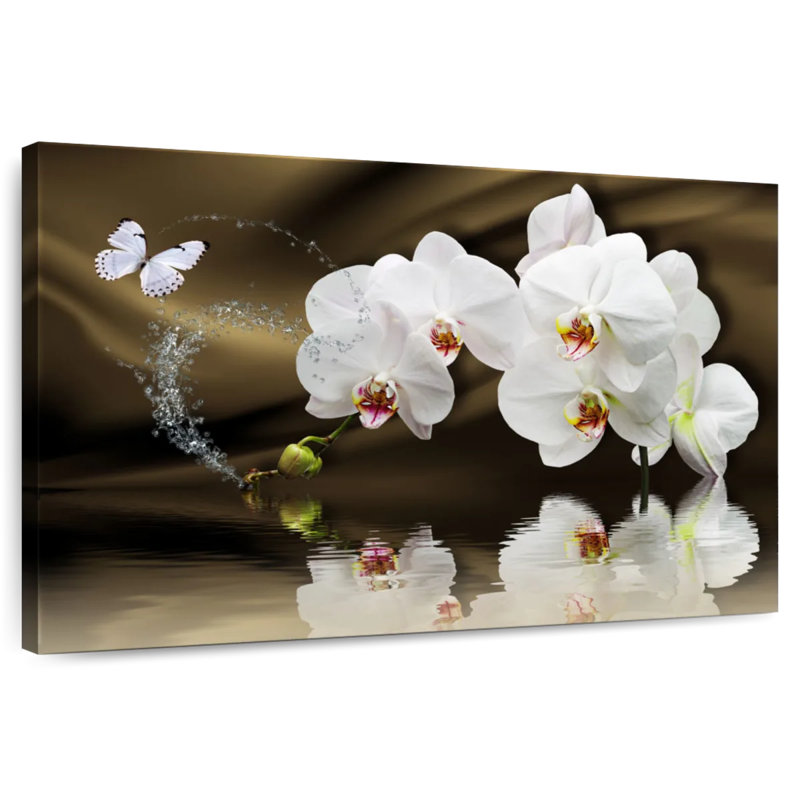 Orchidées blanches Harnek et papillon, H 20 po x l 30 po